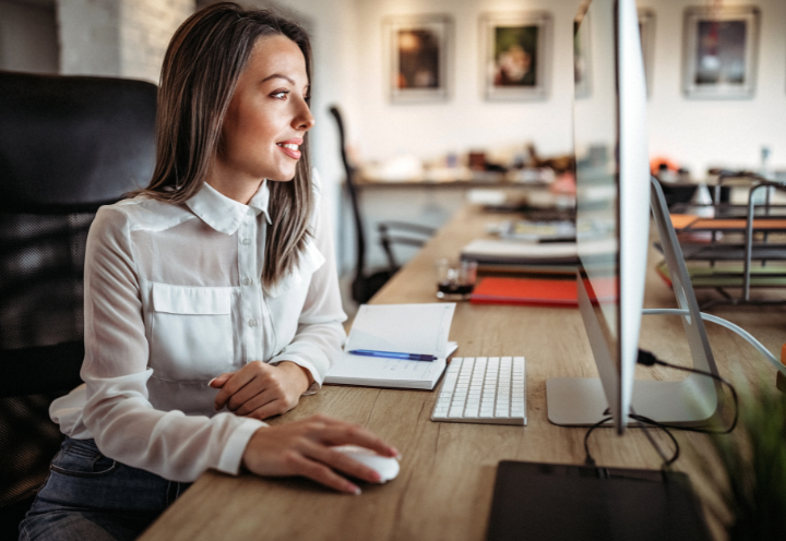 Woman at computer applying for job